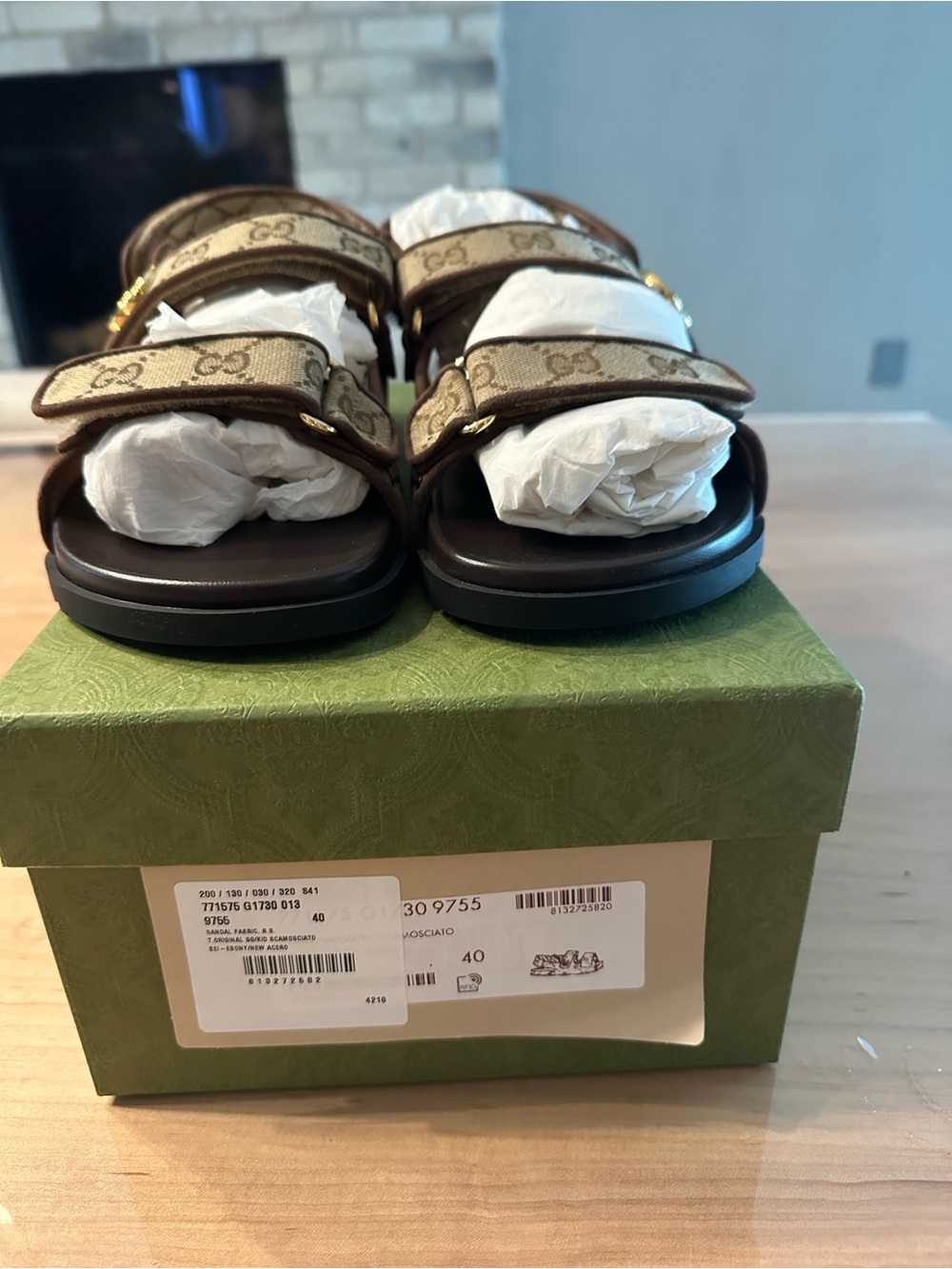 Gucci Brown Beige GG Canvas Double-Strap Logo Sandals EU 10 - Picture 4 of 11